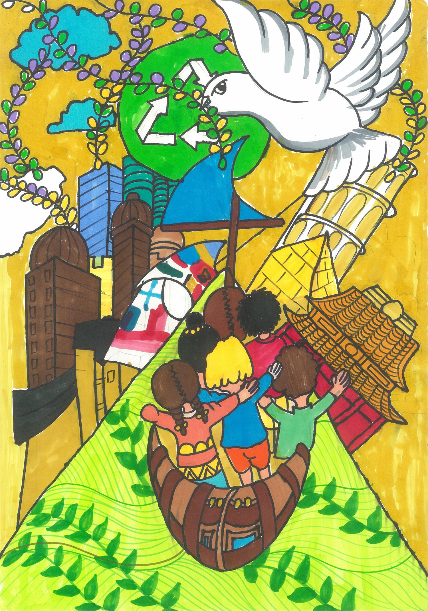 《和平之鸽托起少年梦》 王芷涵 6岁.jpg