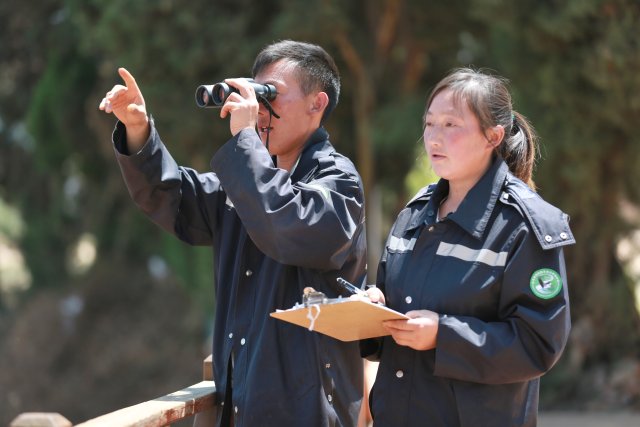 赵青宇夫妻通过望远镜监测黑颈鹤情况 (1).jpg
