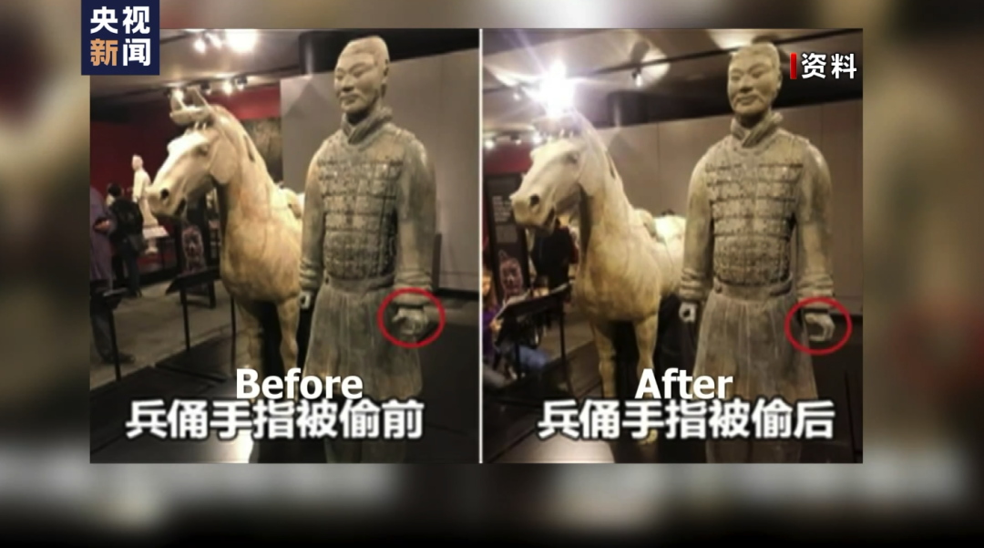 美国男子掰断兵马俑手指，.png