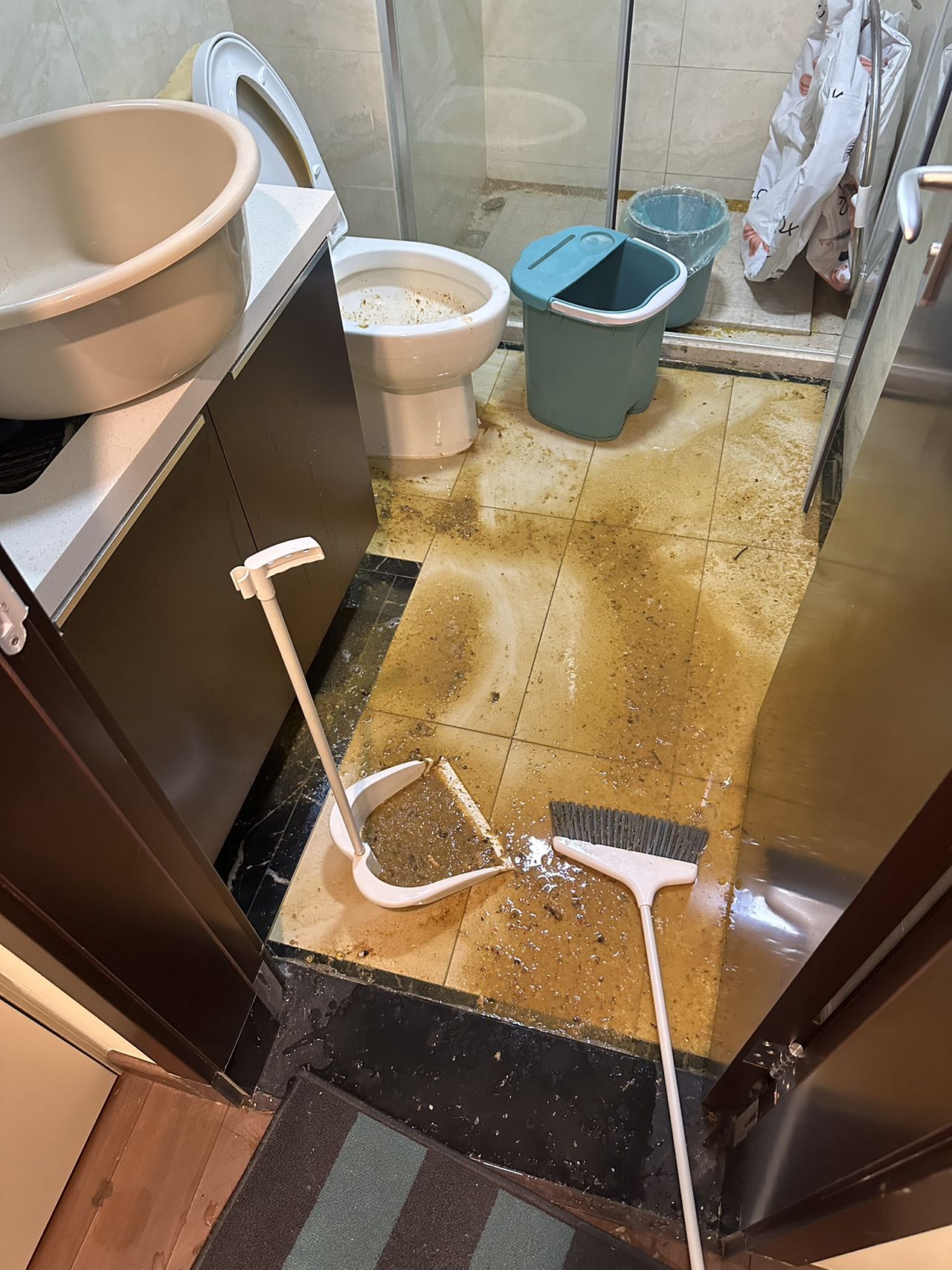 (采访传编辑)新家遇污水倒灌反水,物业却称是遗留问题,汤先生在事发当日清理时拍摄的照片.jpg