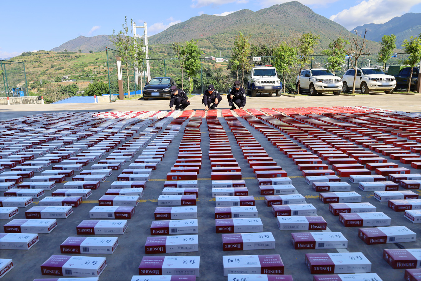 1-曼海边境检查站民警清点查获走私香烟数量 (3).jpg