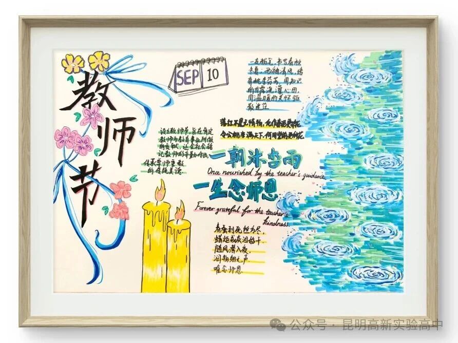 昆明高新实验高中学子创作手抄报致敬老师